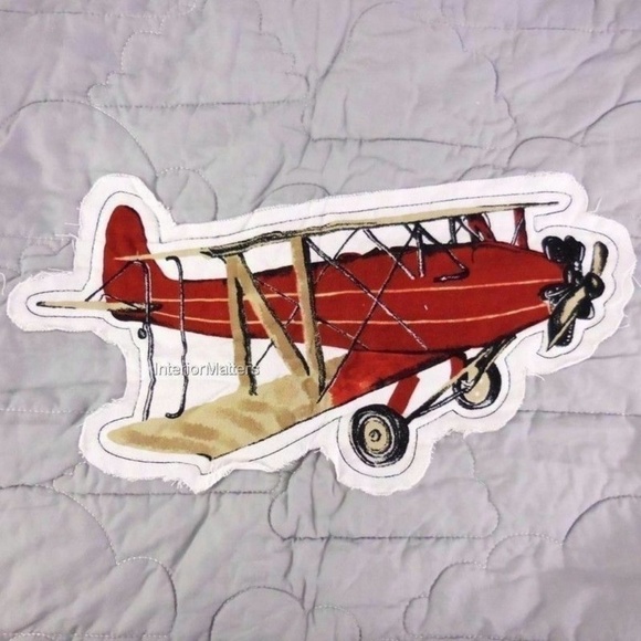 Twin Airplane Quilt Set 2PC Gray Applique Bedding Kids Aviation Cotton Sky Hawk - Picture 7 of 7